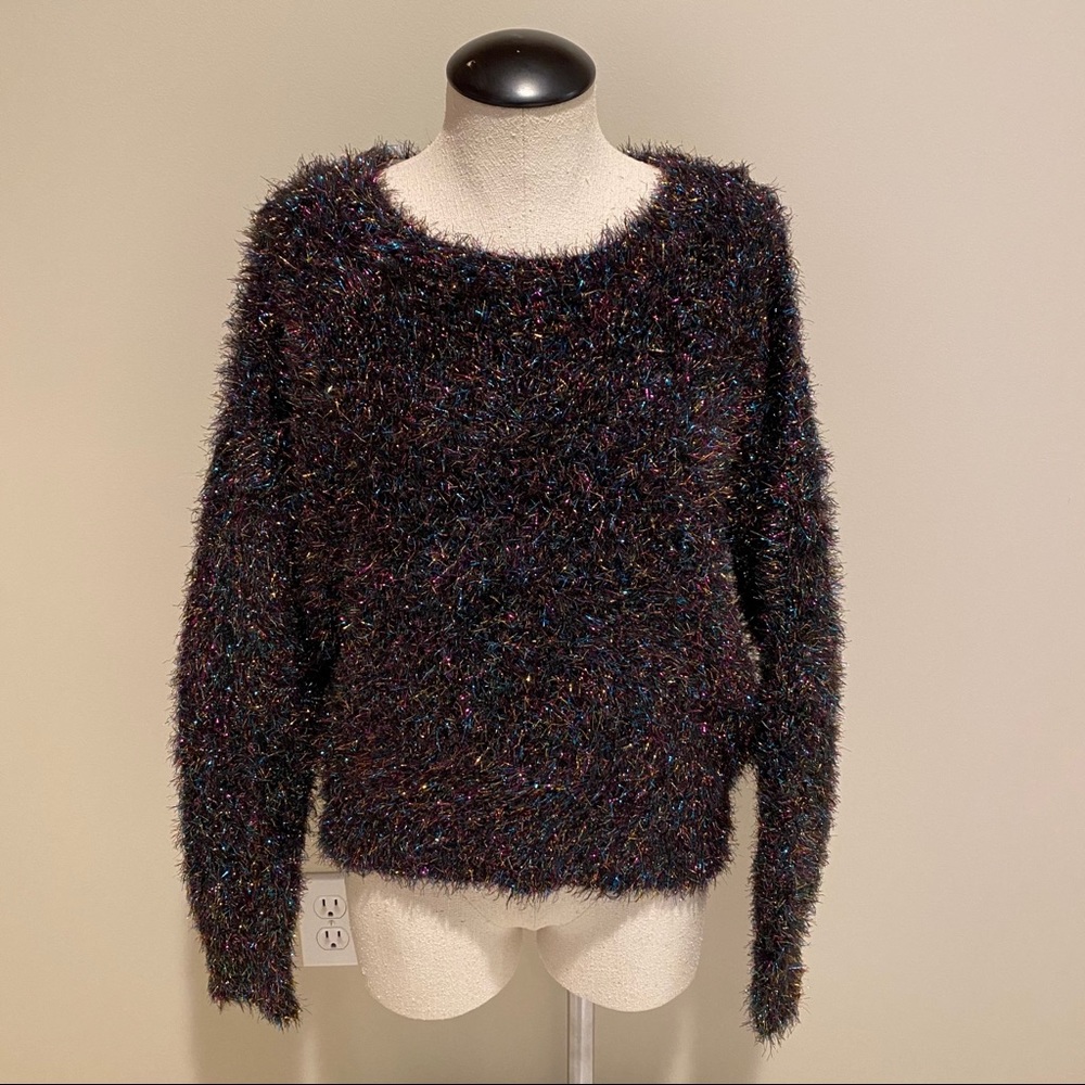 Wild Fable Black Rainbow Metallic Tinsel Sweater